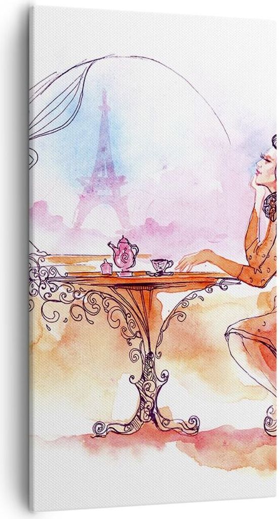Bild auf Leinwand - Leinwandbild - weiblich urban Tee Paris - 55x100cm - Wand Bild - Wanddeko - Leinwanddruck - Bilder - Kunstdruck - Wanddekoratio...