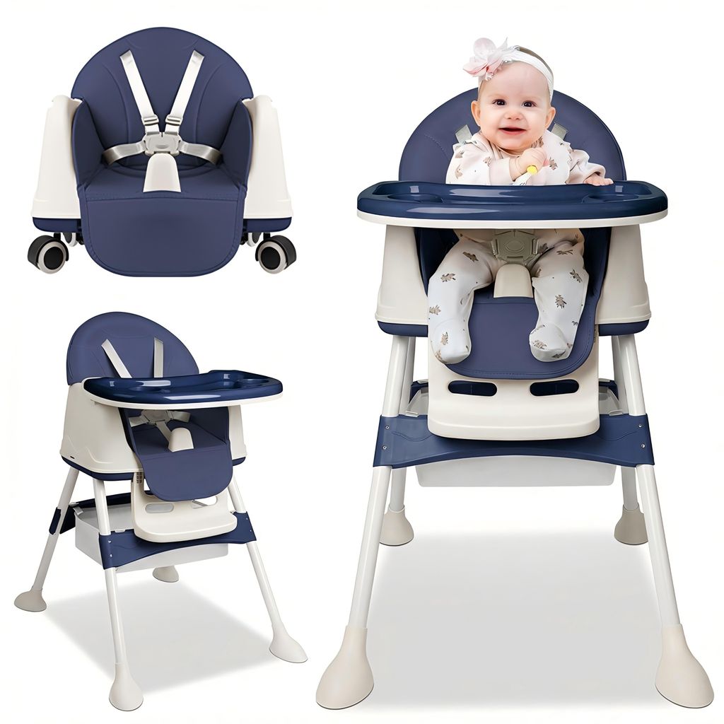 Hochstuhl Baby 2 in 1 mit Rollen, Höhenverstellbar Produktbild 