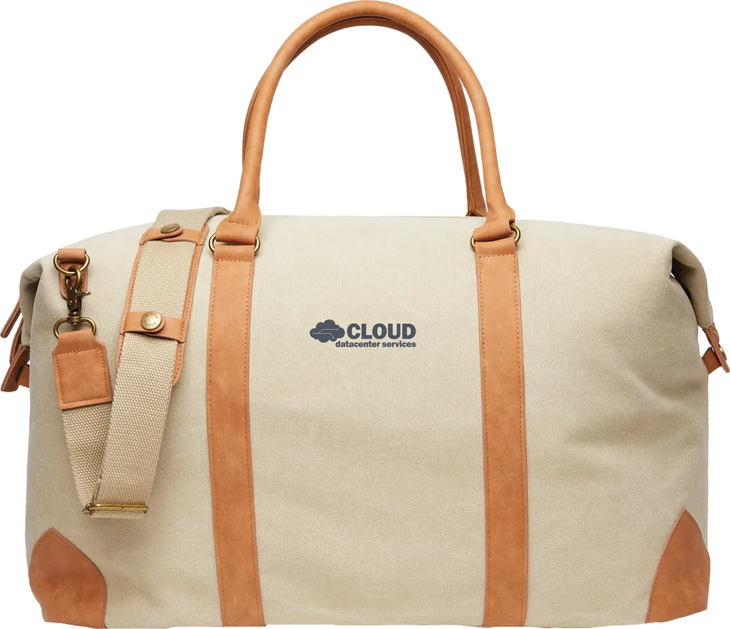Grand sac week-end en toile recyclée beige pour voyage et sport