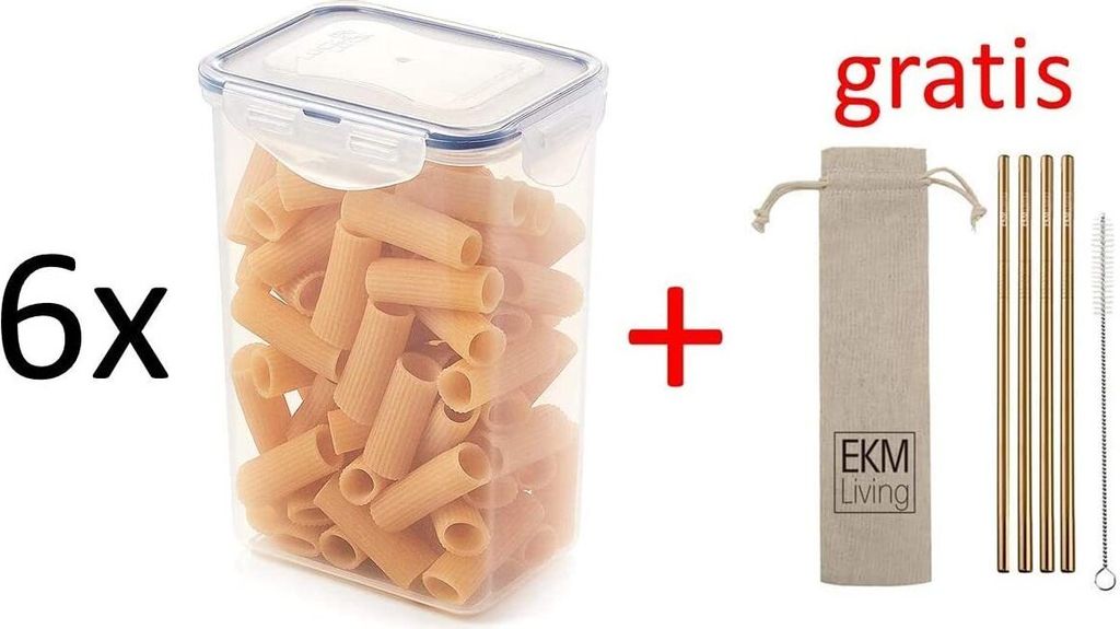 Lock & Lock Frischhaltedosen Set 6-teilig HPL809 je 1,3 Liter + Gratis 4er Set EKM Living Edeltshal Trinkhalme