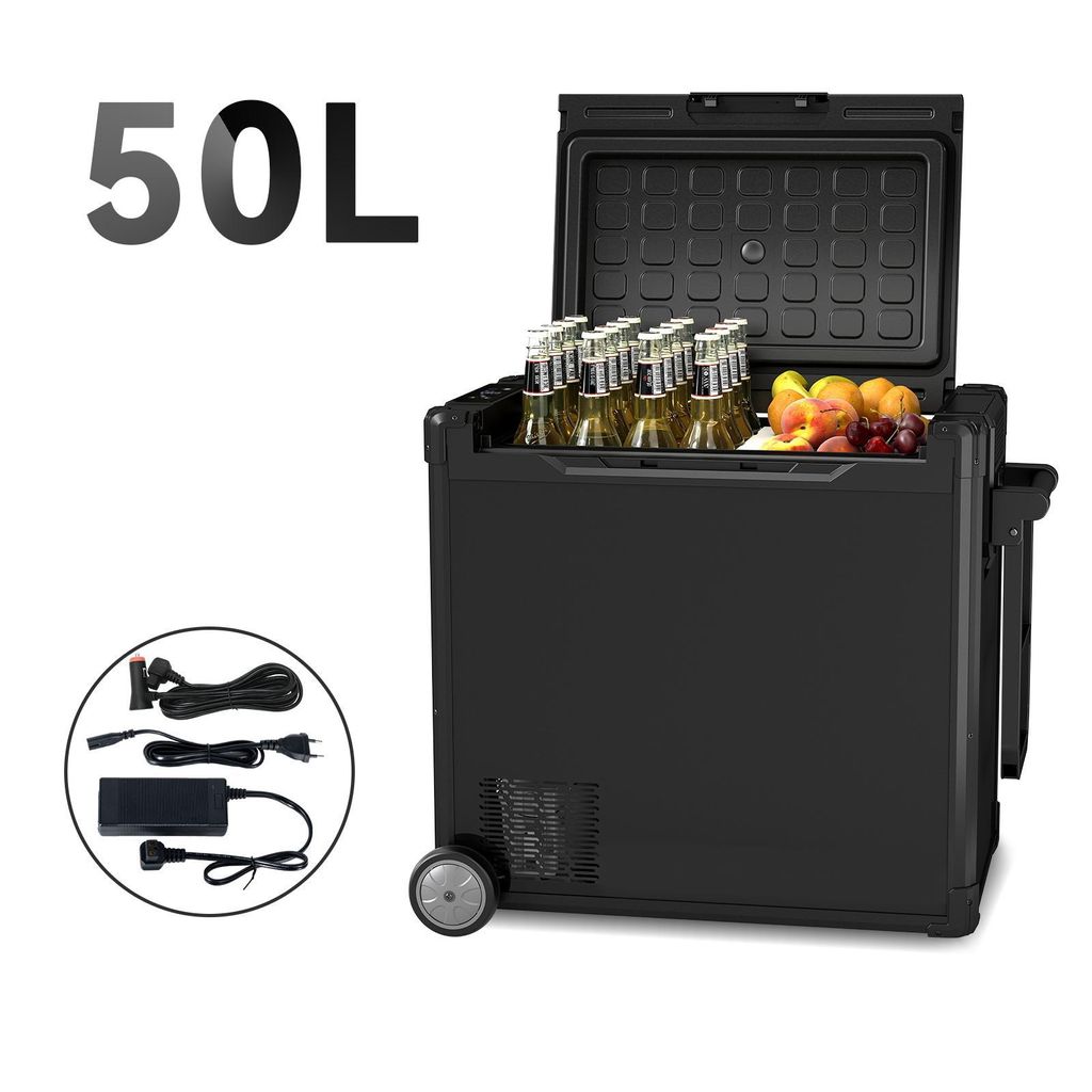 Puluomis Kompressor Kühlbox 50L mit 2 Zonen, Gefrierbox elektrisch Auto Camping 12V 230V, Tragbar, Kühl - Gefrierkombination bis -20° C, schwarz