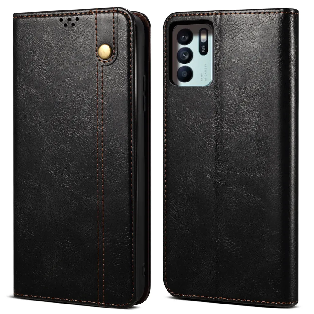 Custodia Slim OPPO Reno6 Z Flip: Pelle PU Nera e Funzione Stand