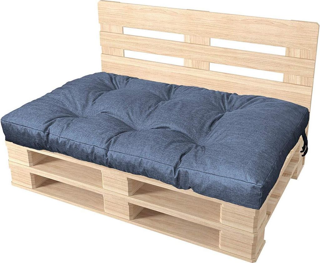 A pallet sofa cushion on a wooden pallet base.