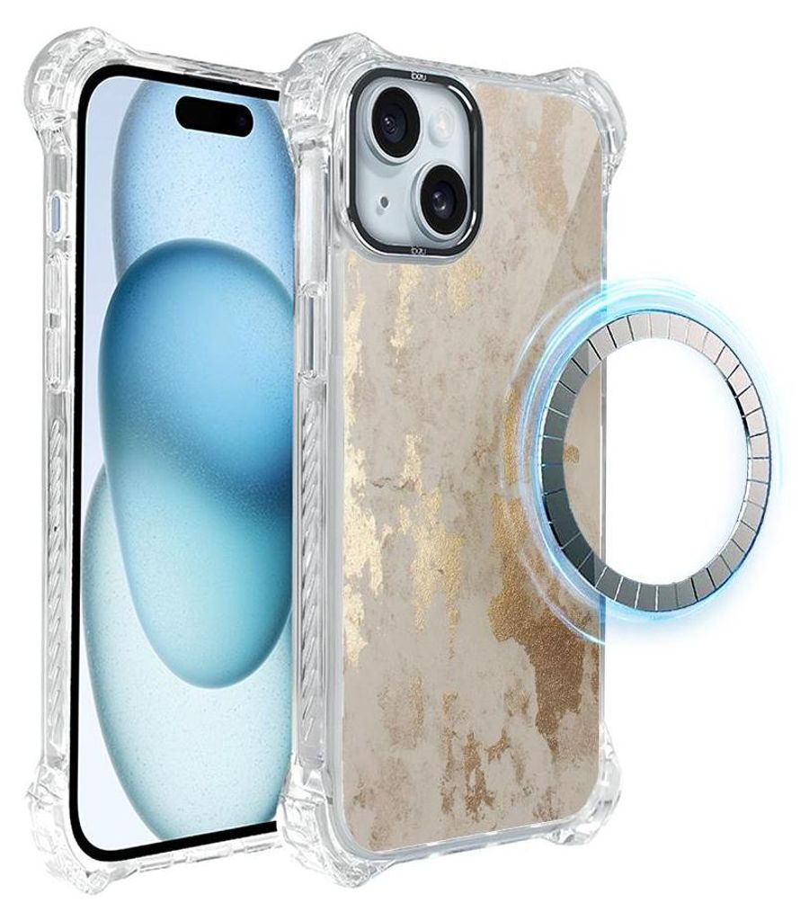 Schutzhülle für das iPhone 15, MagSafe-kompatibel, verstärkte Ecken, transparente Seiten, Goldmarmor