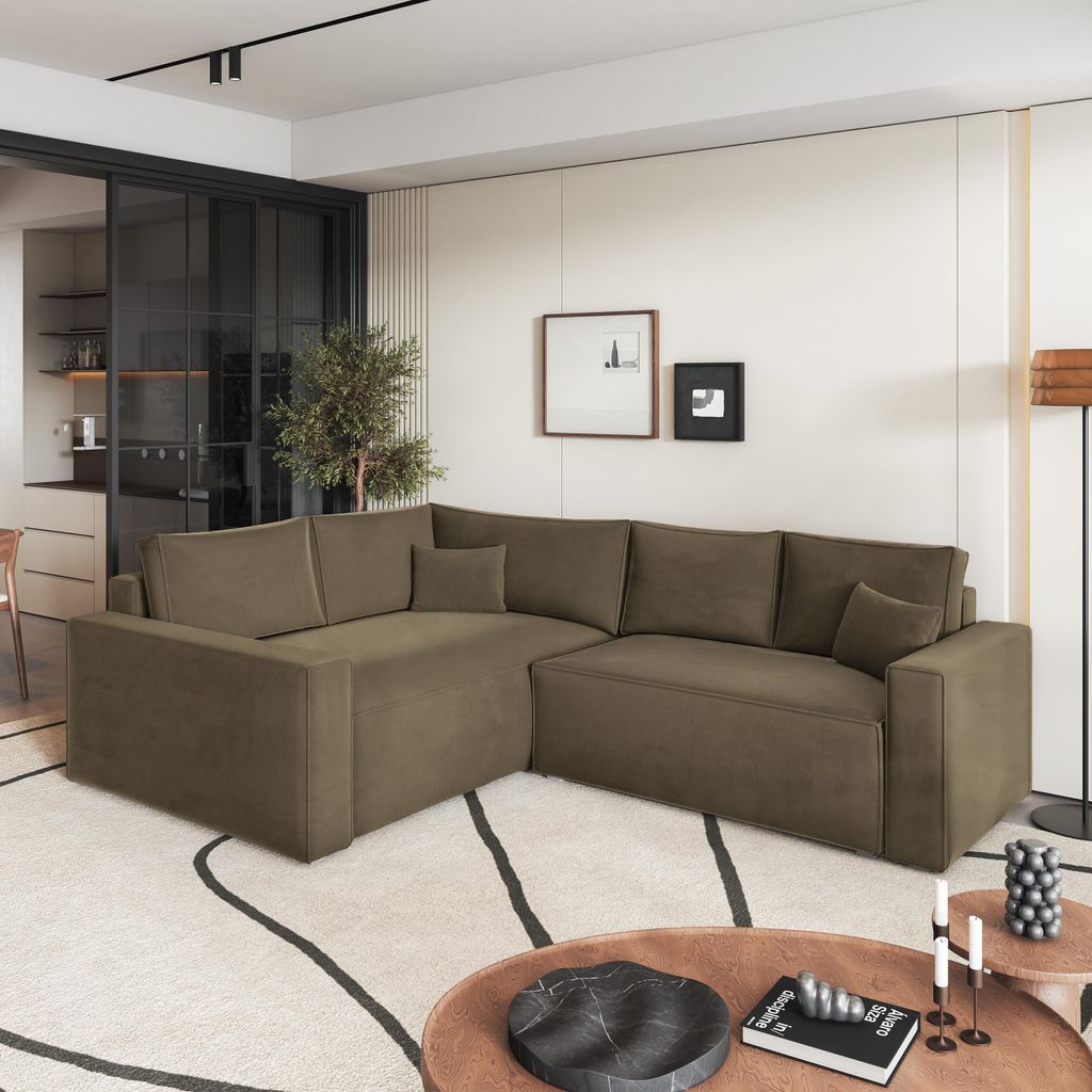 Masseno Ecksofa ERONIS L-S mit Schlaffunktion L-Form, Sofa mit Bettkasten, Wohnzimmersofa, Couch, Soffa, Bettsofa, Couchgarnitur- Beige, MONOLITH 09