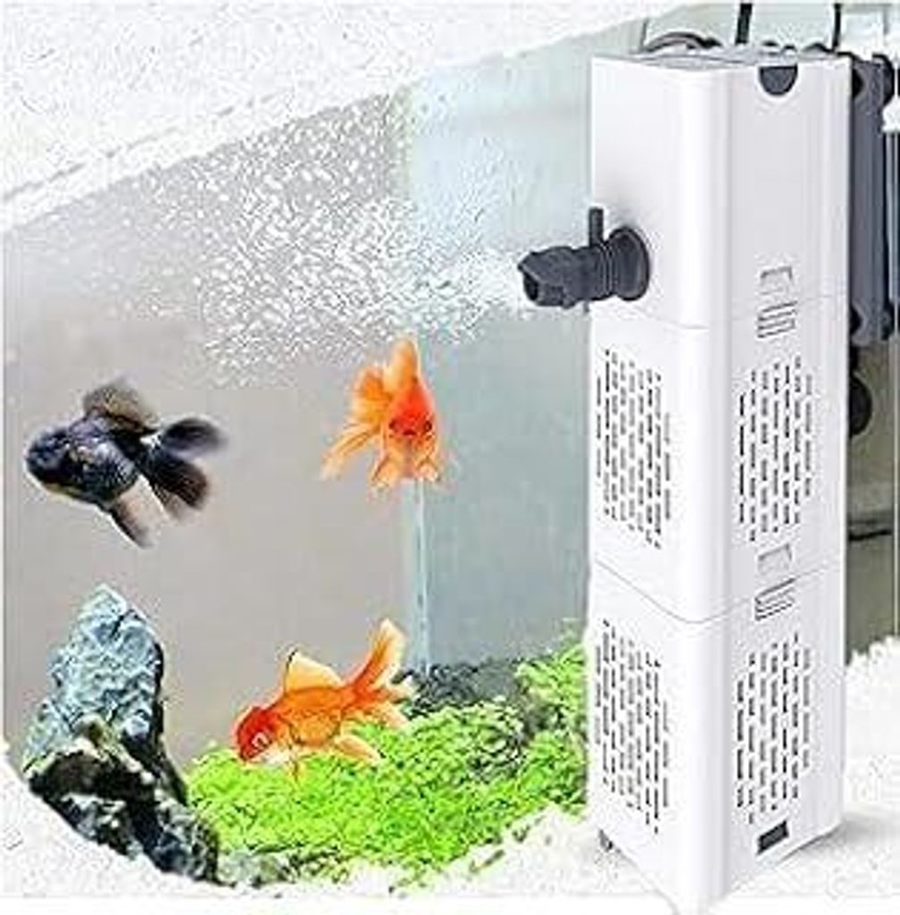 Leise Aquarium Innenfilter 4in1 Aquarienfilter, 500-1800L/H Aquarien Filter mit 2 Filterschwämmen Wasserpumpe Sauerstoff Belüftung Wave Maker fü...