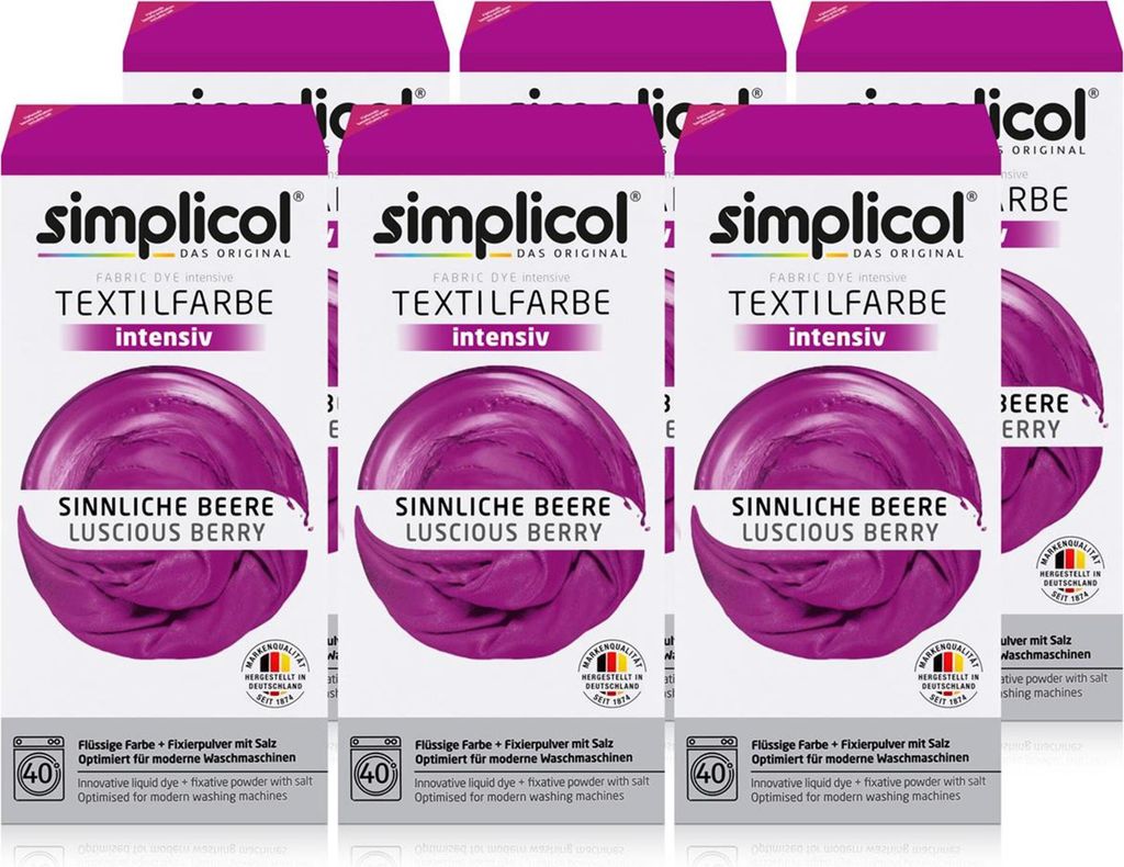 Simplicol Textilfarbe intensiv Sinnliche-Beere - Einfaches Färben (6er Pack)