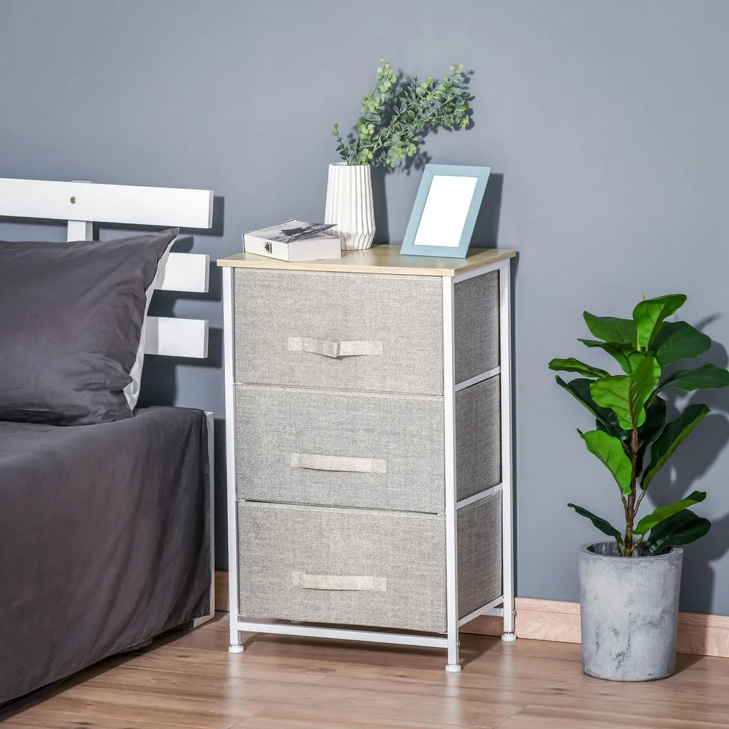 Commode légère en tissu gris clair avec structure acier modulable - 2