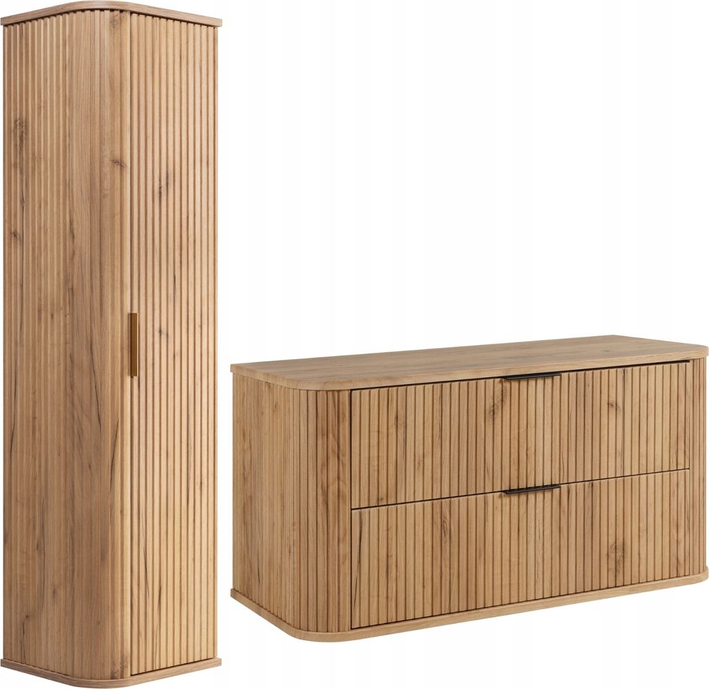 RODAN | Badmöbel Set - 100,4 cm - 2-teilig - Braun - Hochwertige MDF Fronten - Badezimmermöbel - Hochschrank - Waschbeckenunterschränke