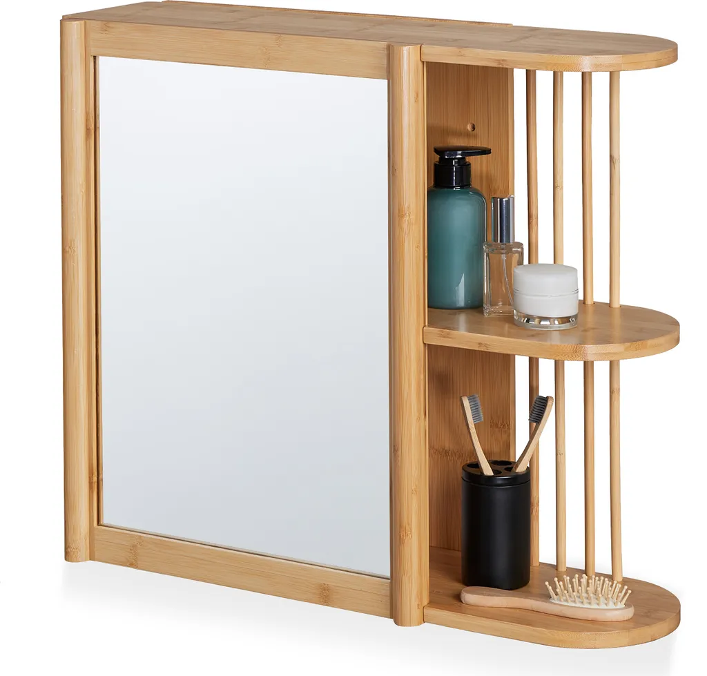 Specchiera Parete Bambù Relaxdays | Design Nordico con Ripiano Integrato