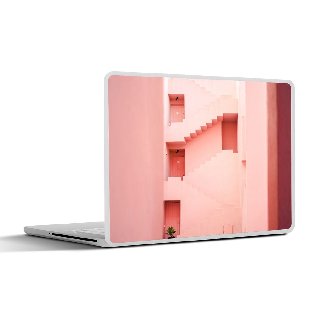 MuchoWow Laptop Aufkleber Sticker Cover Architektur - Treppe - Rosa - Haus 25x18 cm - Laptop-Deko