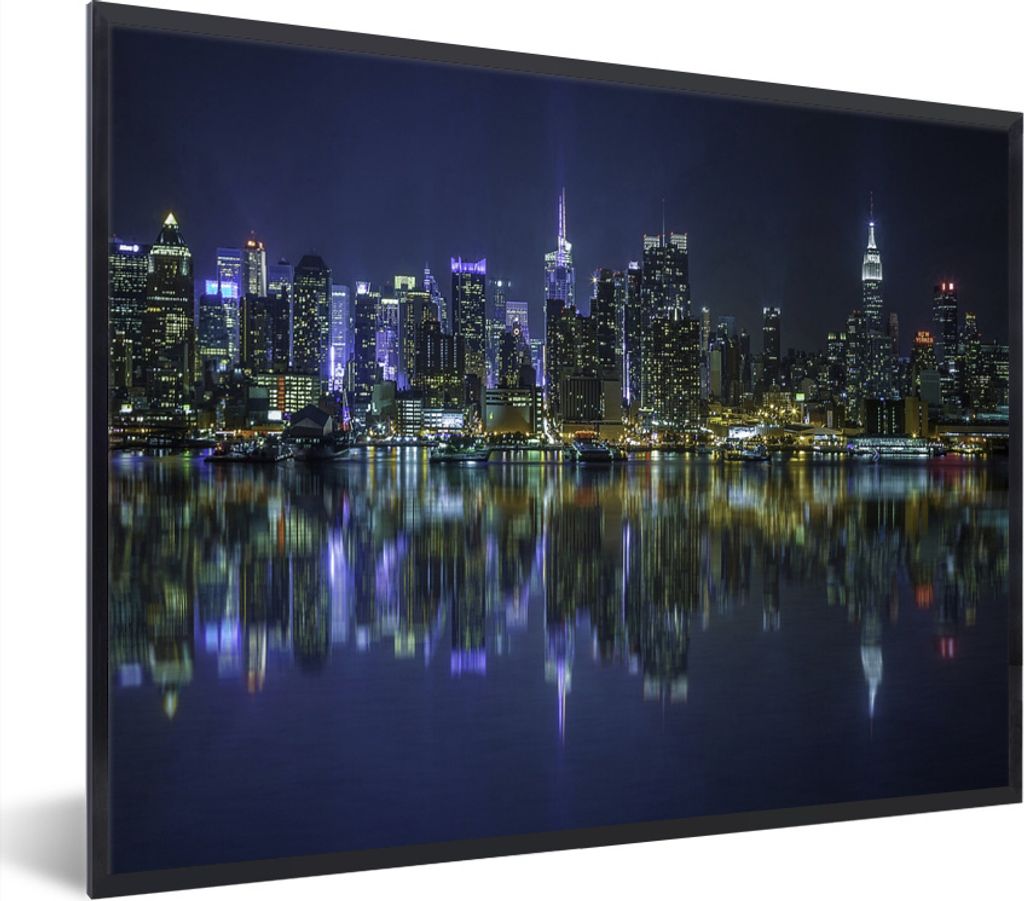 MuchoWow Gerahmtes Poster New York - Skyline - Amerika 80x60 cm - Poster mit Schwarzem Bilderrahmen Wandposter Rahmen Foto Bilder - Schwarzem - M...