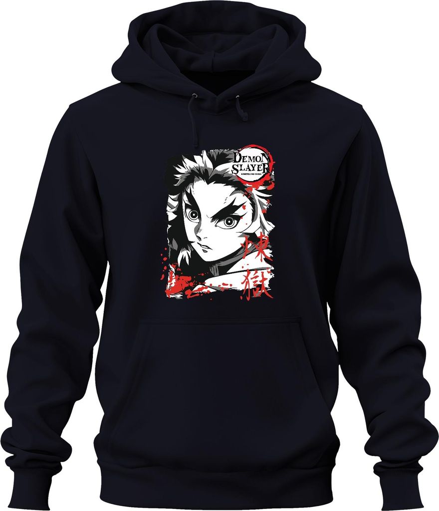 Demon Slayer Kimetsu no Yaiba Rengoku Feuer Anime Geschenk Uni Hoodie Kapuzenpullover, Navy, XL