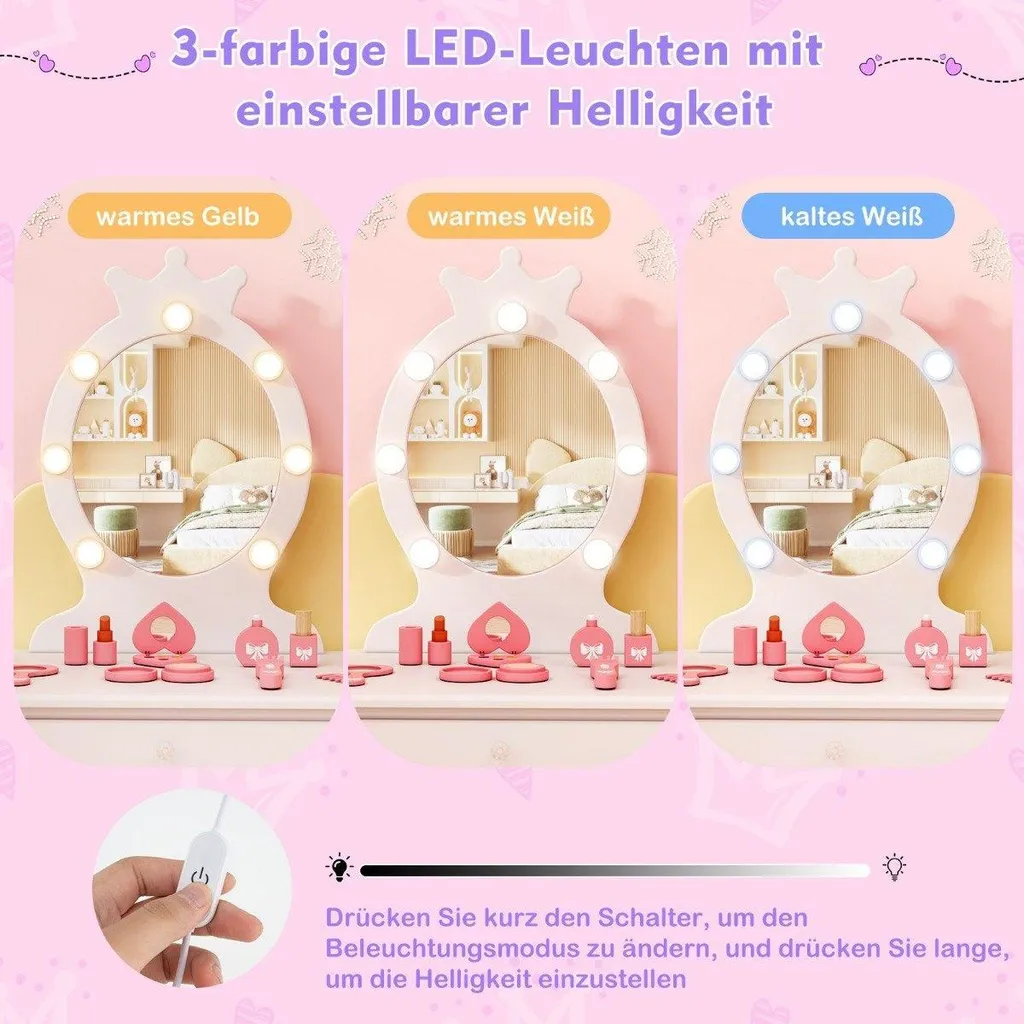 Coiffeuse Enfant Blanche - Solution Gain de Place avec Miroir Amovible