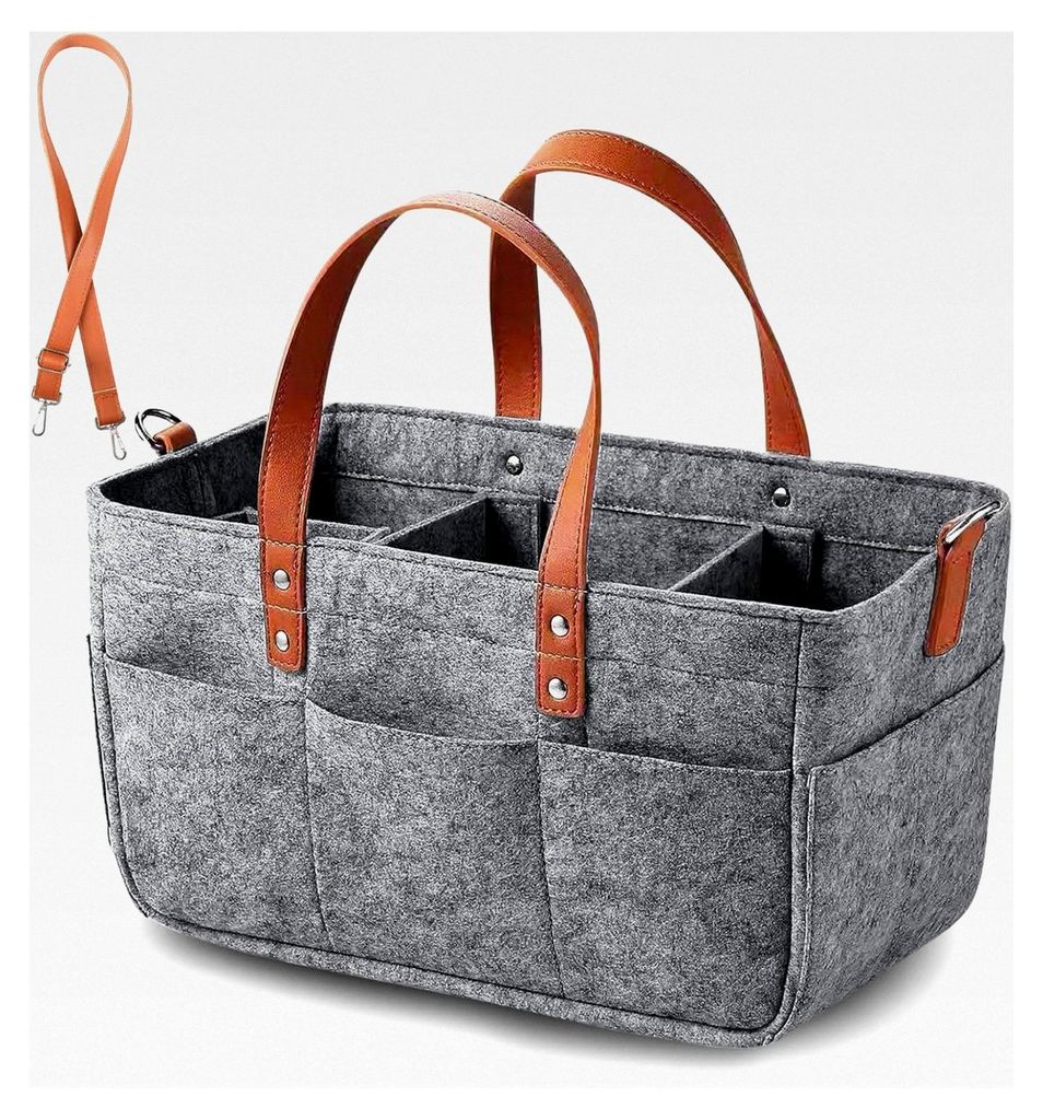 16L Filztasche Einkaufstasche mit Fächern, Filztasche Einkaufskorb für Outdoor-Aktivitäten, Picknick, Einkaufen, Aufbewahrung - Dunkelgrau / 38x...