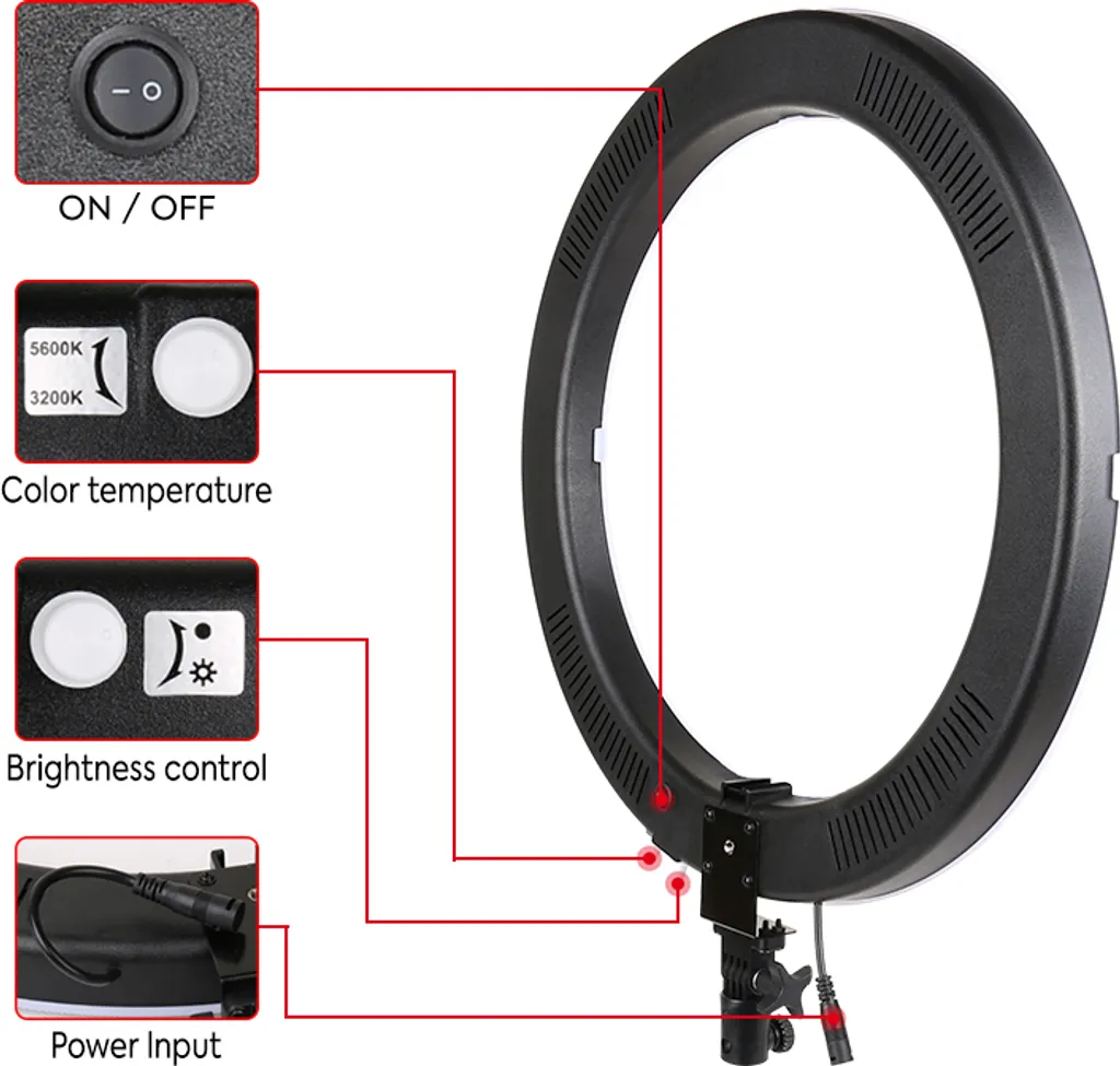 Ring Light LED 19 pouces bicolore avec support flexible pour vidéo