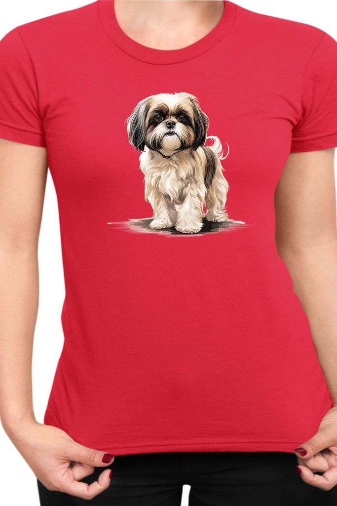 Damen T-Shirt Dogs Breeds Shih Tzu Dog Breed 005, Lady 2XL / Rot