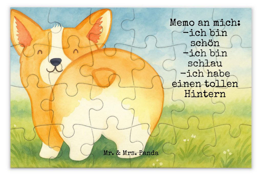 Mr. & Mrs. Panda Puzzle Corgi Po Design 24 Teile - Weiß - Geschenk, Corgie, Positiv, Spruch, 2000, 1000, 500, Hund, Puzzlespiel, Geduldspiel, Spr...