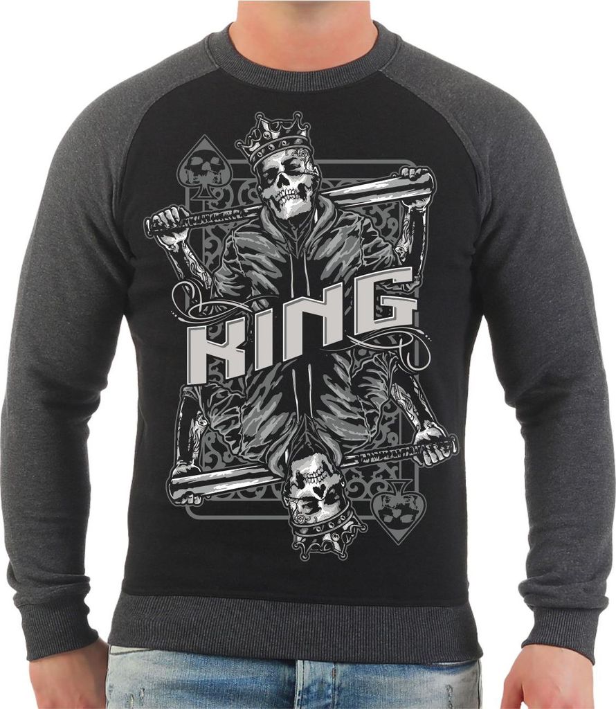 Männer und Herren Sweatshirt Bad King Pullover Streetwear Outfit Love Skulls