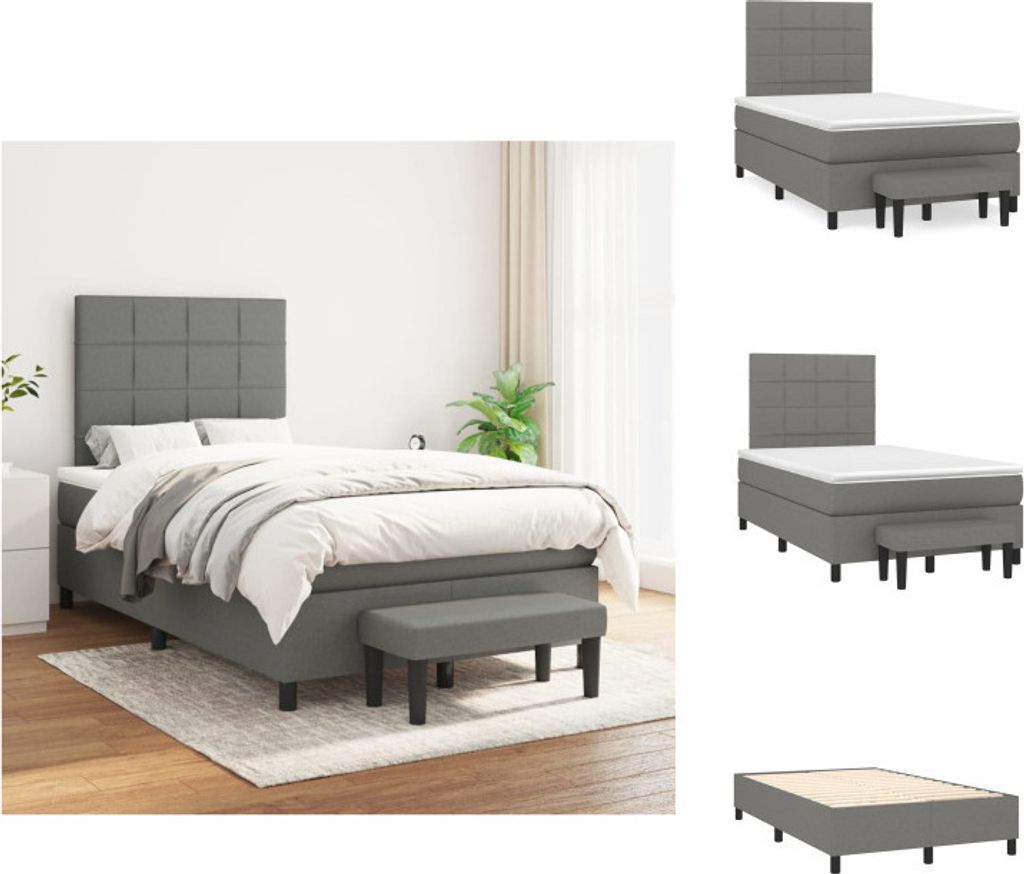 vidaXL Boxspringbett mit Matratze Dunkelgrau 120x200 cm Produktbild 
