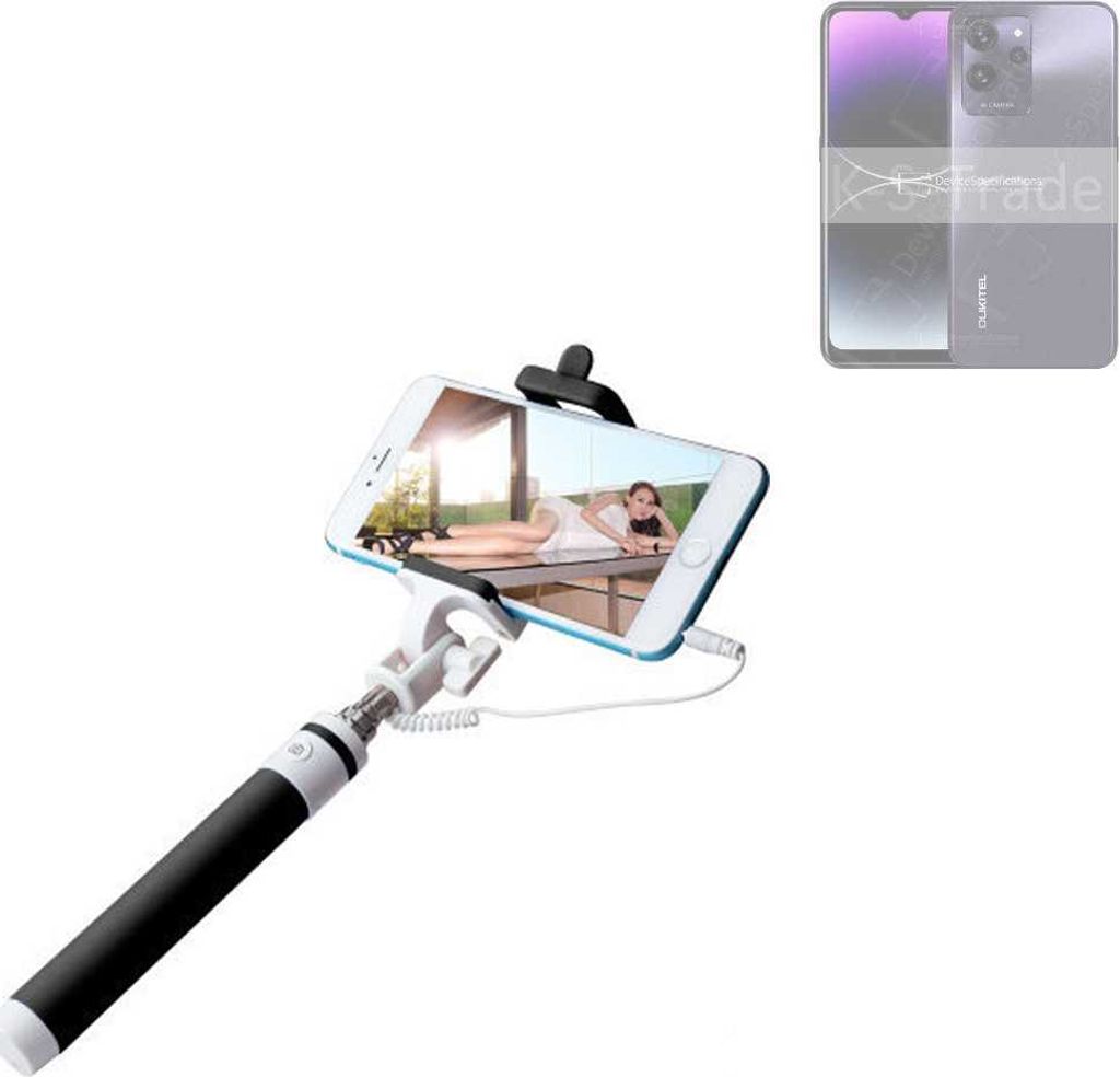 K-S-Trade Selfie Stick kompatibel mit Oukitel C32 Selfiestick kabelgebunden Monopod mit Kabel Stab Stange Selfportrait Handheldstick schwarz 1x