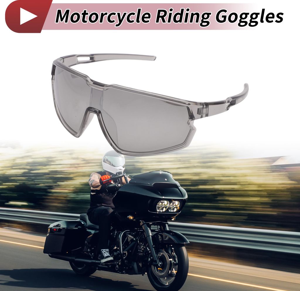 1 Stk Motorradfahrbrille PC Radsportsonnenbrille Silberton Linse Grauer Rahmen
