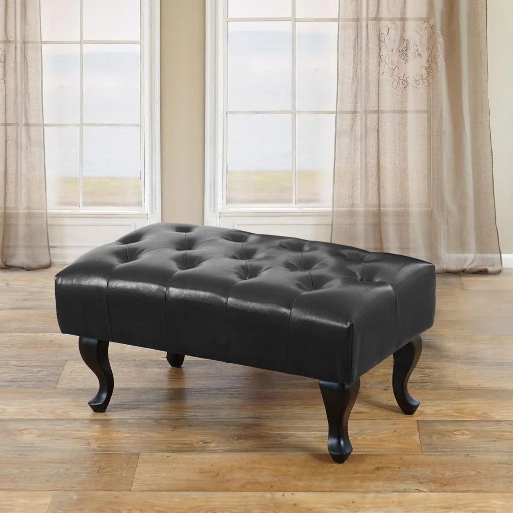 Pouf repose-pieds Chesterfield capitonné, tabouret bas noir 77cm