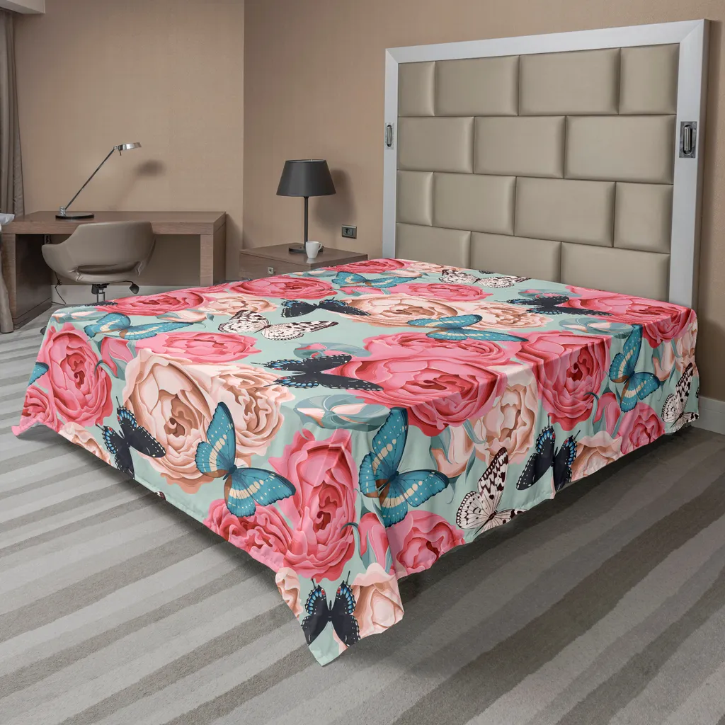 Drap de lit romantique imprimé Papillon en microfibre douce 244x205 cm
