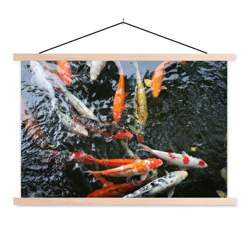 MuchoWow Textilposter Eine große Gruppe von Koi Karpfen 60x40 cm mit holzfarbenen Rahmen - Bilder