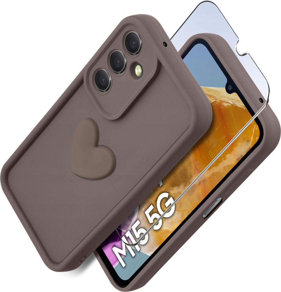 Etui für Samsung M15 5G aus mattem Silikon mit Herz + 9H-Displayschutzglas