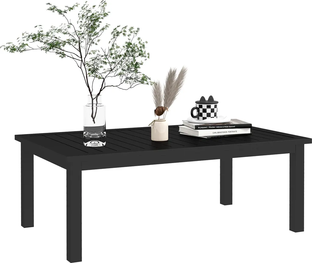 Outsunny Table Basse Rectangulaire de Jardin en Aluminium Noir 100x60cm
