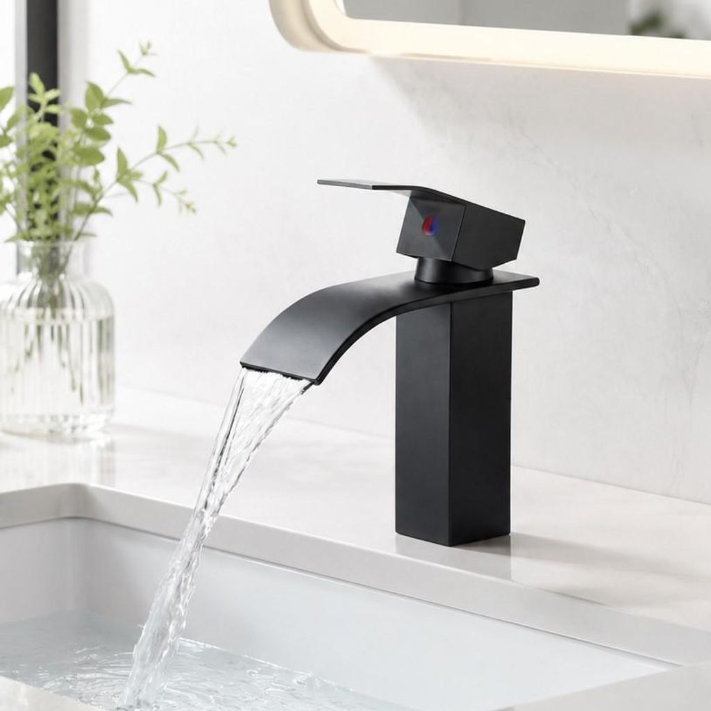 Wasserhahn Bad，Waschtischarmatur Wasserfall，Waschbecken Produktbild 