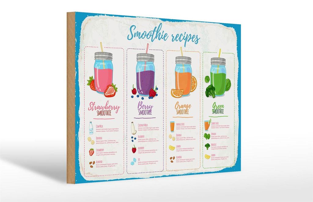 Holzschild Rezept Smoothie Recipe Berry Orange 30x20cm