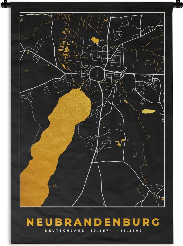 MuchoWow Wandteppich Wandbehang Gold - Deutschland - Karte - Neubrandenburg 90x135 cm Tapisserie Dekoration Wandtuch - Baumwolle - Wandskulptur