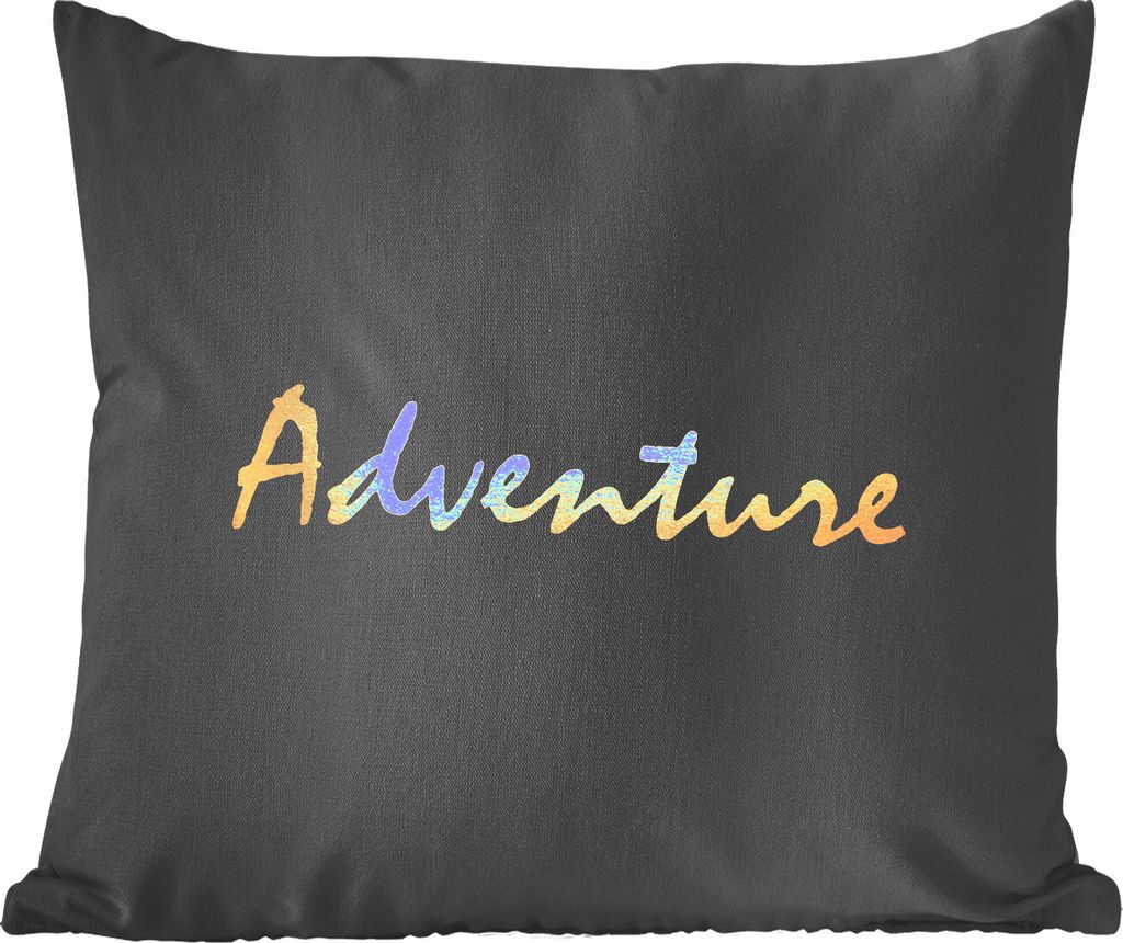 MuchoWow Zierkissen Sofakissen Wohnzimmer Dekokissen 40x40 cm Zitat - Abenteuer - Gold - Foto Kissen - Schlafzimmer Dekoration