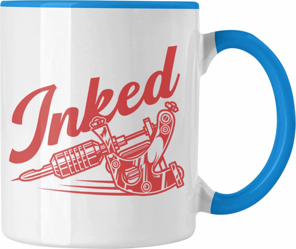 Trendation - Inked Tattoos Tasse Geschenk Tattoowiererin Tattoowierer Geschenkidee Spruch Männer Frauen (Blau)