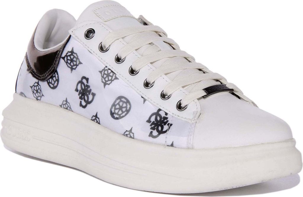 Guess Vibo Frauen Schnürung Synthetik 4G Logo Druck Turnschuhe Weiß Silber – undefined / Weißsilber