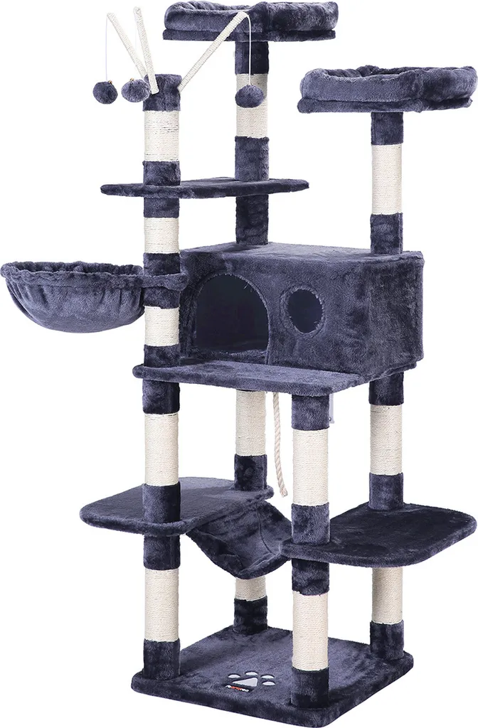 Arbre à Chat XXL 164 cm FEANDREA : Solution Anti-Griffures Gris Fumé