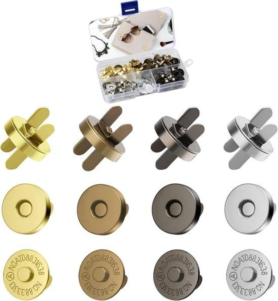 Bouton Aimanté Puissant 24 pièces, 4 Coloris Métal pour DIY et Couture