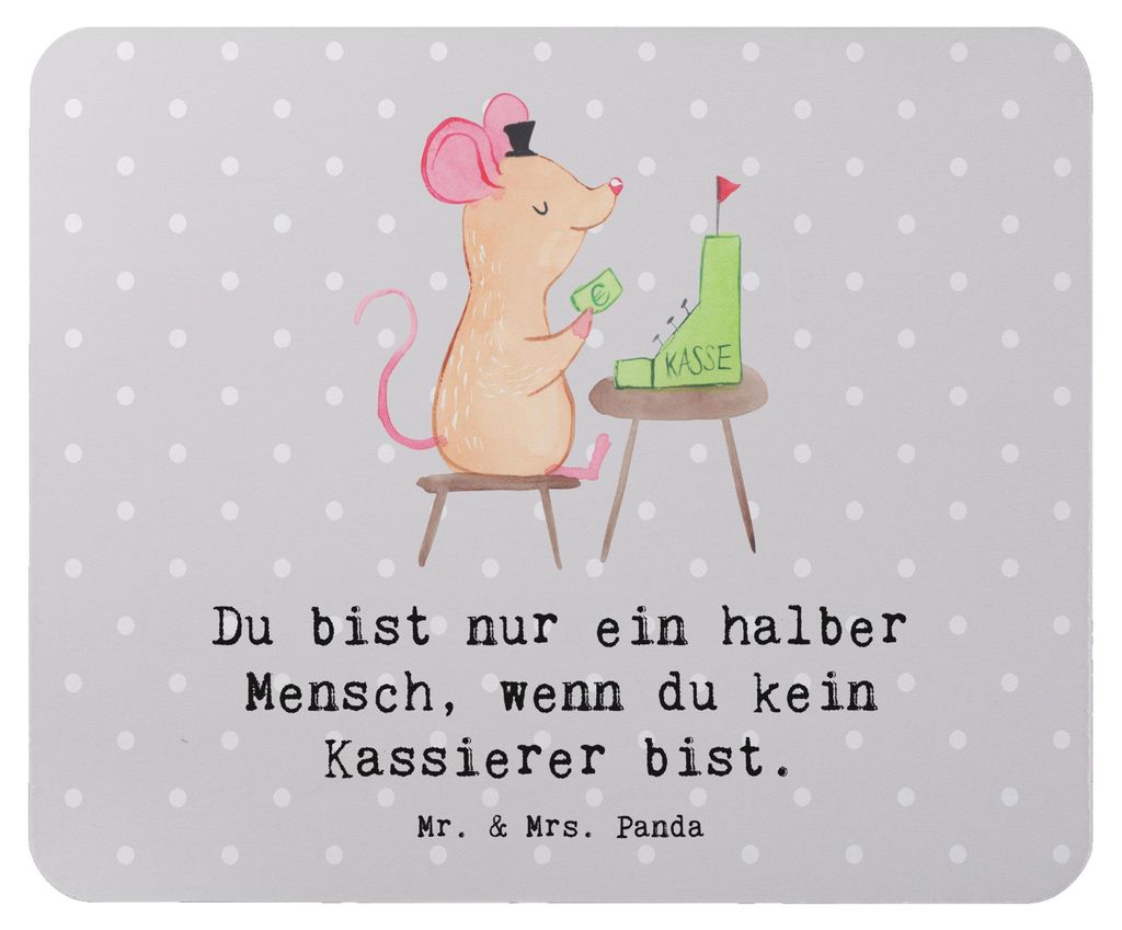 Mr. & Mrs. Panda Mauspad Kassierer Herz - Grau Pastell - Geschenk, laptop, Mouse Pad, Kassenwart, Mousepad, Witzig, Lustig, Spruch, pc