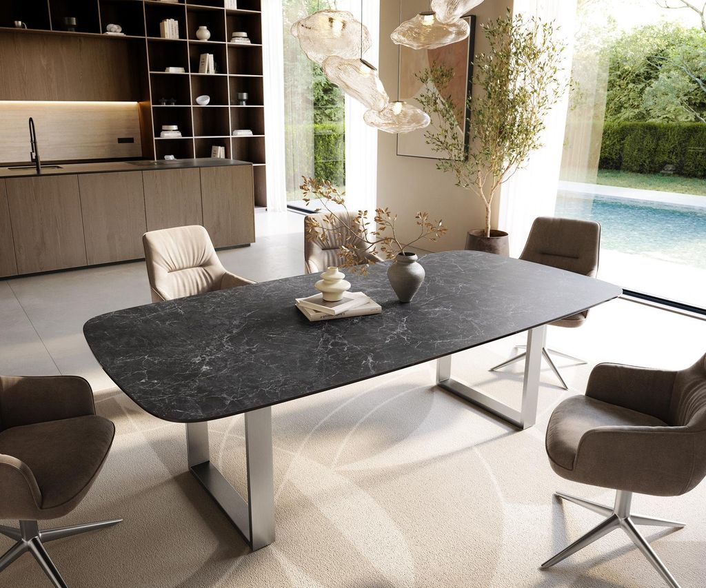 DELIFE Esstisch Edge Boot 240x120 cm Keramik Laminam Nero Greco Anthrazit Edelstahl Schmal