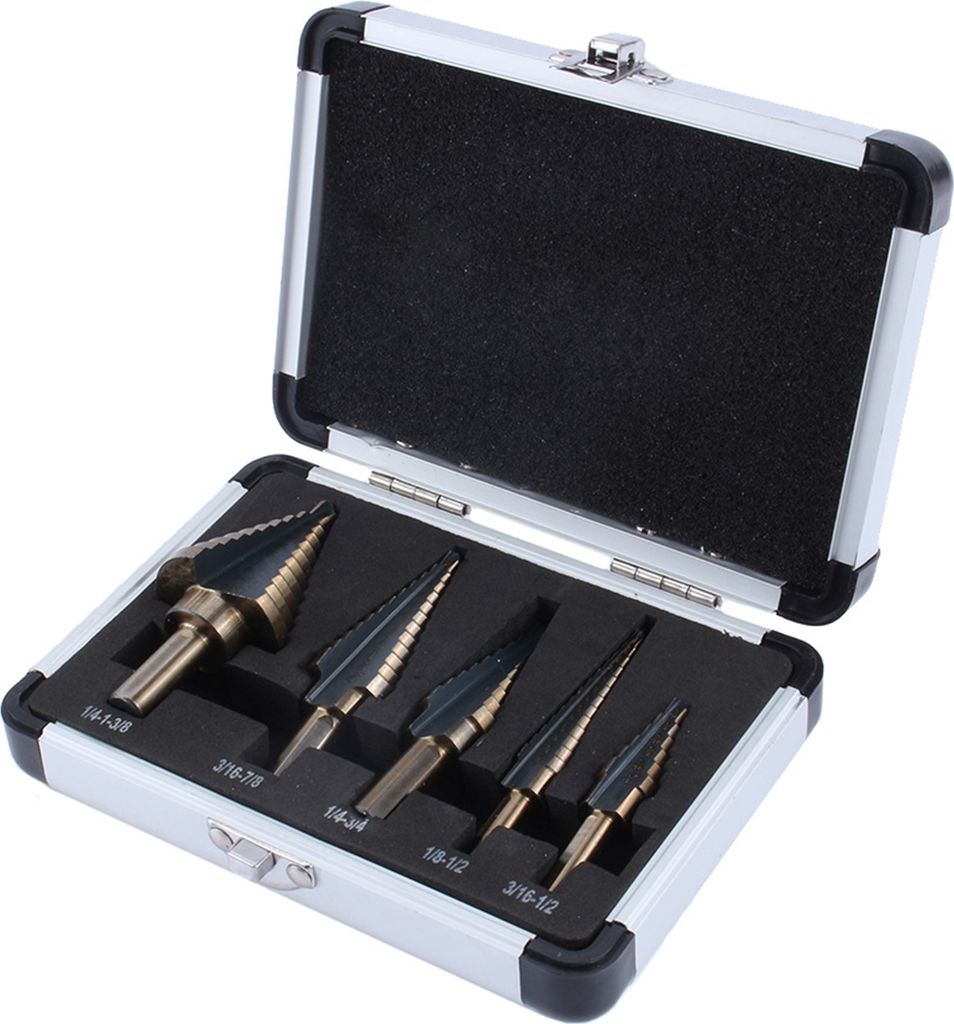 5Pcs große Kobalt HSS Schritt Ti Konus Bohrer Loch Cutter Bit Set Werkzeugkoffer