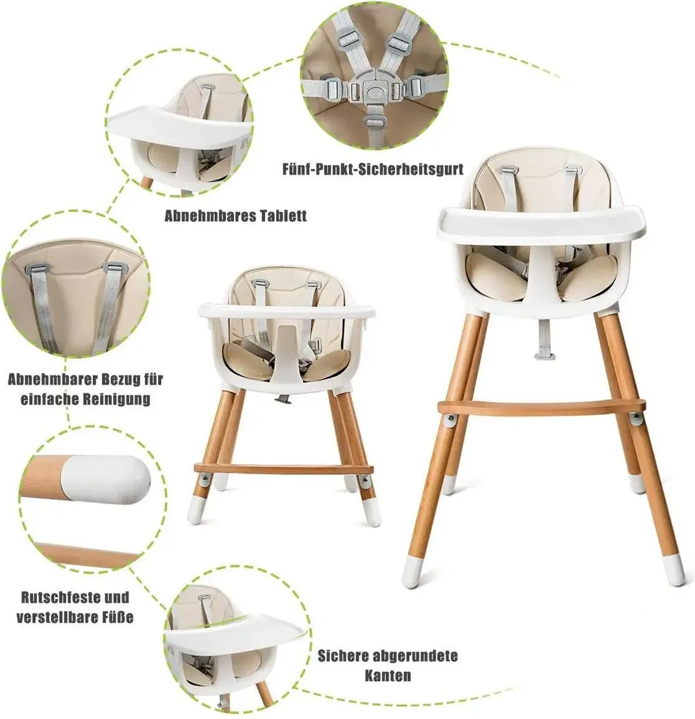 Chaise haute pour manger à table avec bébé - Modèle bois transformable blanc - 2