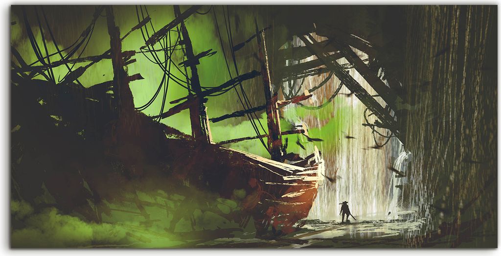 Coloray Acrylbild 120x60 Wandbild Acrylbilder Pirat fand ein verlassenes Schiff