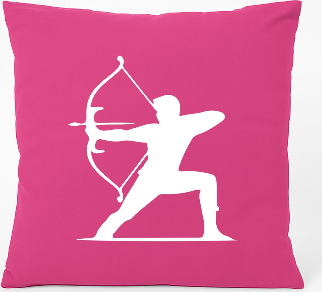 Huuraa Kissen Bogenschießen Silhouette 40x40cm mit Füllung Fuchsia Baumwolle Dekokissen Geschenkidee