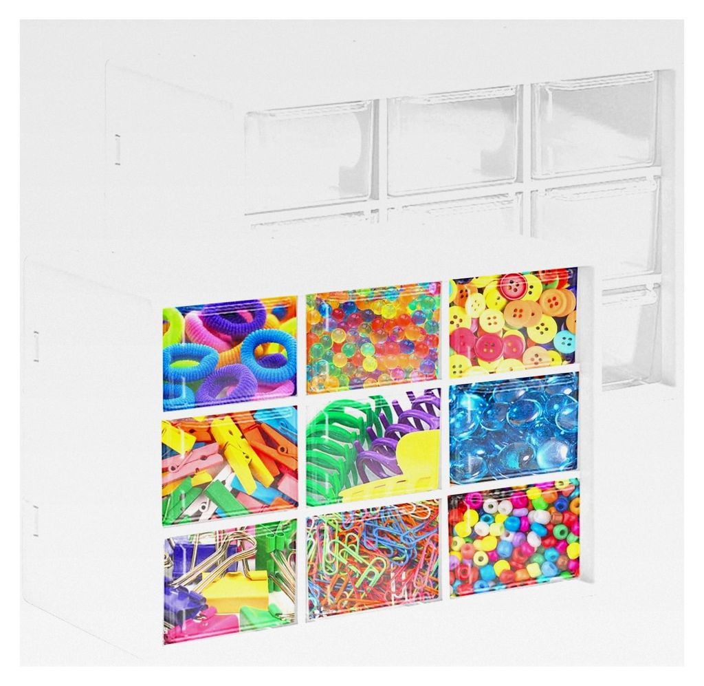 2 Stück Aufbewahrungsbox mit 9 Schubladen, Mini Schubladen Organizer, Stapelbar für Schreibtisch, Kleinteilemagazin