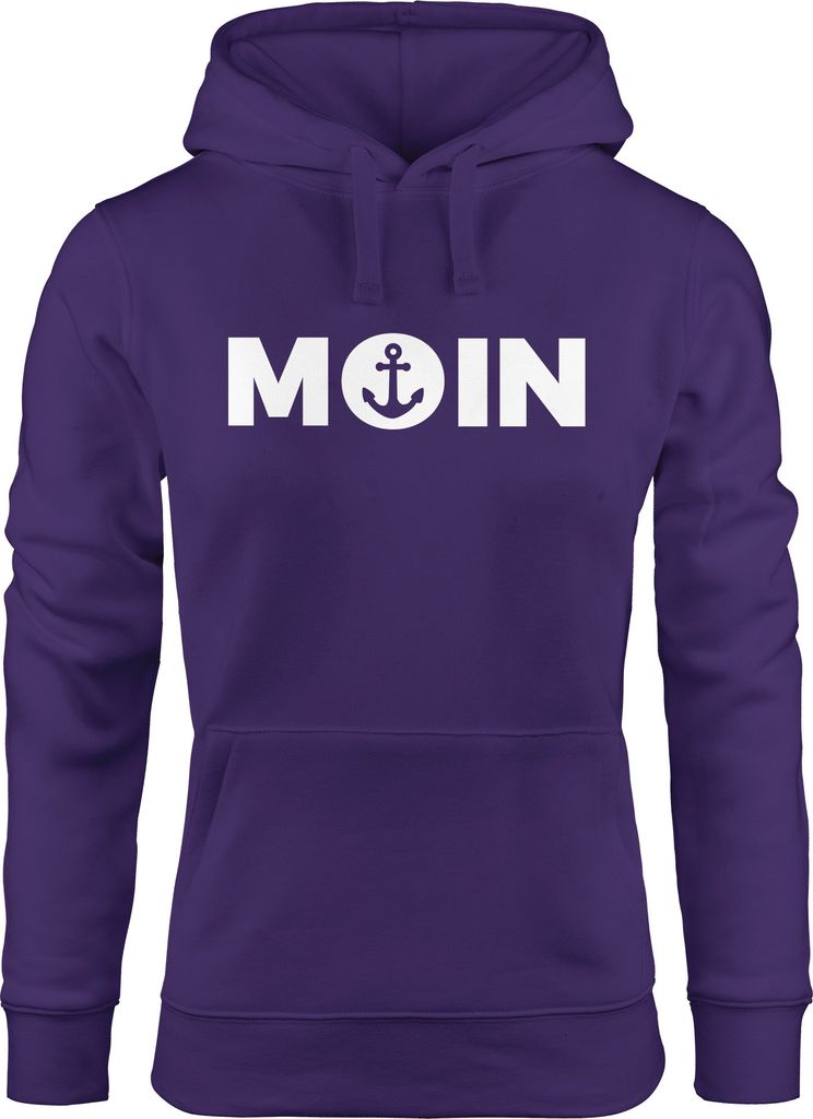 Trend Kapuzen-Pullover Damen Moin mit Anker Hoodie Moonworks lila S
