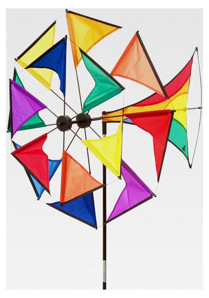 Design Windspiration - Windmühle, UV-beständig und wetterfestes Windspiel für Garten, Terrasse und Balkon, Windrad mit Standstab (Illusion Rainbow)