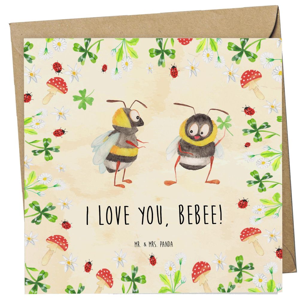 Mr. & Mrs. Panda Grußkarte Bienen Paar - Naturpapier - Geschenk, Mitbringsel, Freundin, Glückwunschkarte, für, Hochzeitstag, doppelkarte, faltka...