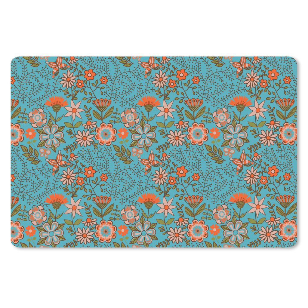 MuchoWow Mauspad Mousepad Bohème - Blumen - Orange - Retro - Design 27x18 cm - Mousepads - Maus Mat - Pad - Mausunterlage - Büroartikel - Desk ...